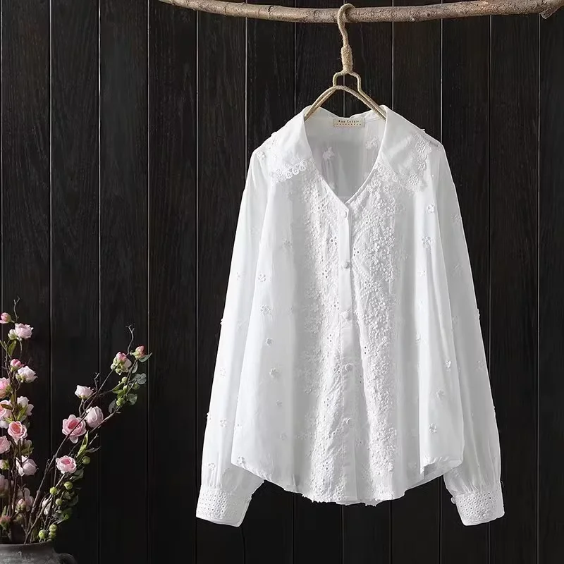 

Elegant blouses for women 2024 bohemian floral embroidery cotton shirts chic woman blouse plus size women tops boho clothing