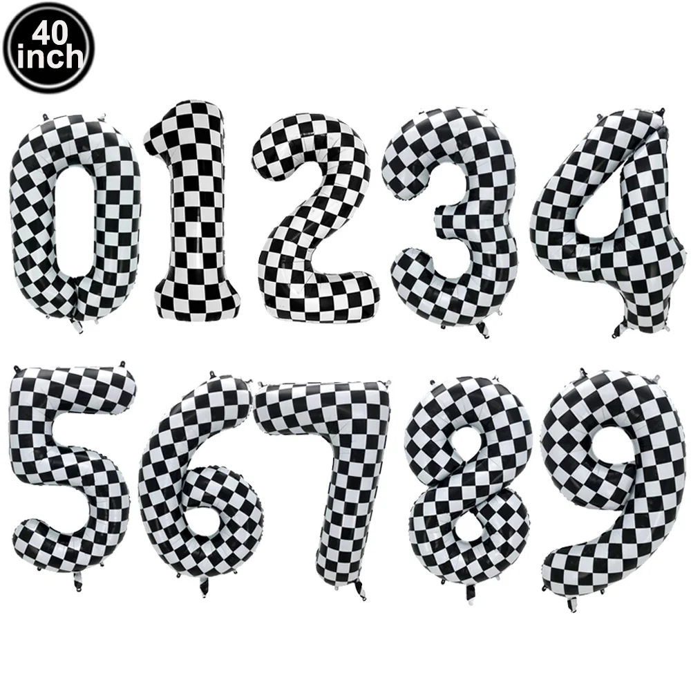 32/40Inch Race Car Birthday Number Balloon Truck Racetrack White Checkered 0-9 Foil Balloon Boys Birthday Racing Car Party Decor - view 4
