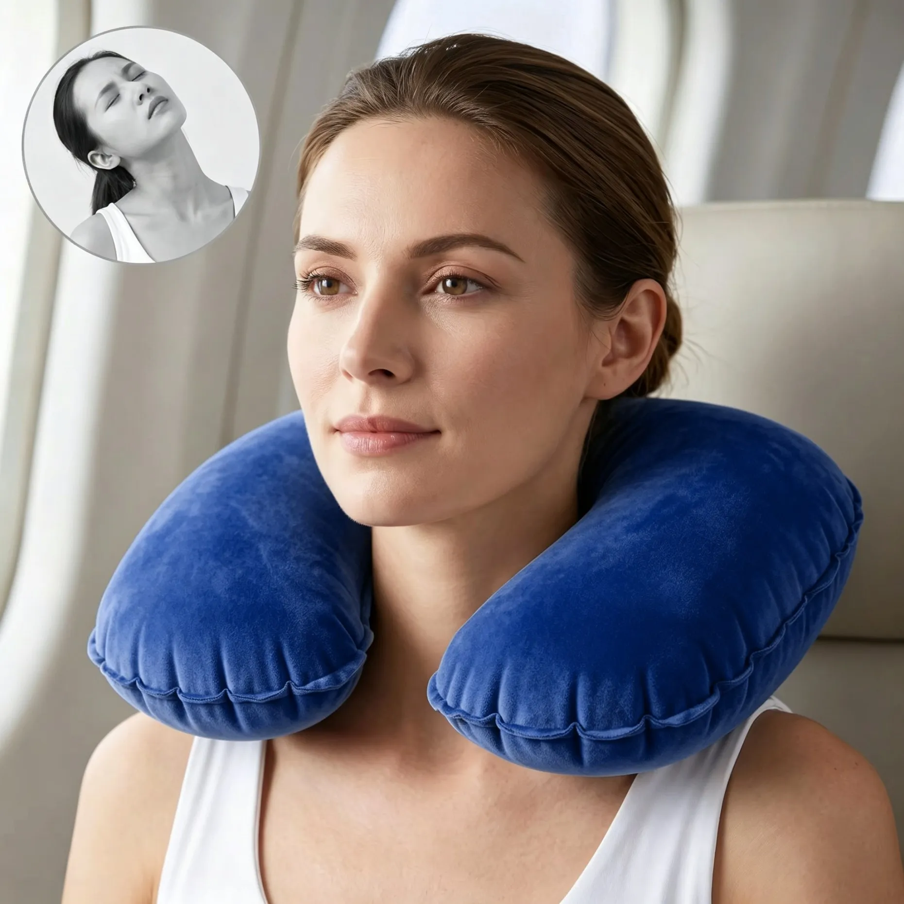 Travel flight rest business trip ride convenient, lightweight, foldable, inflatable U-shaped pillow, suitable for gift-giving