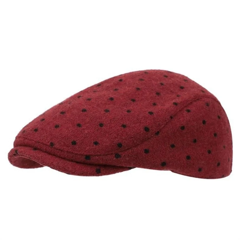 Fashionable Retro Forward Hat Korean Style Adjustable Newsboy Cap Polka Dot Painter Beret Autumn Winter Wear