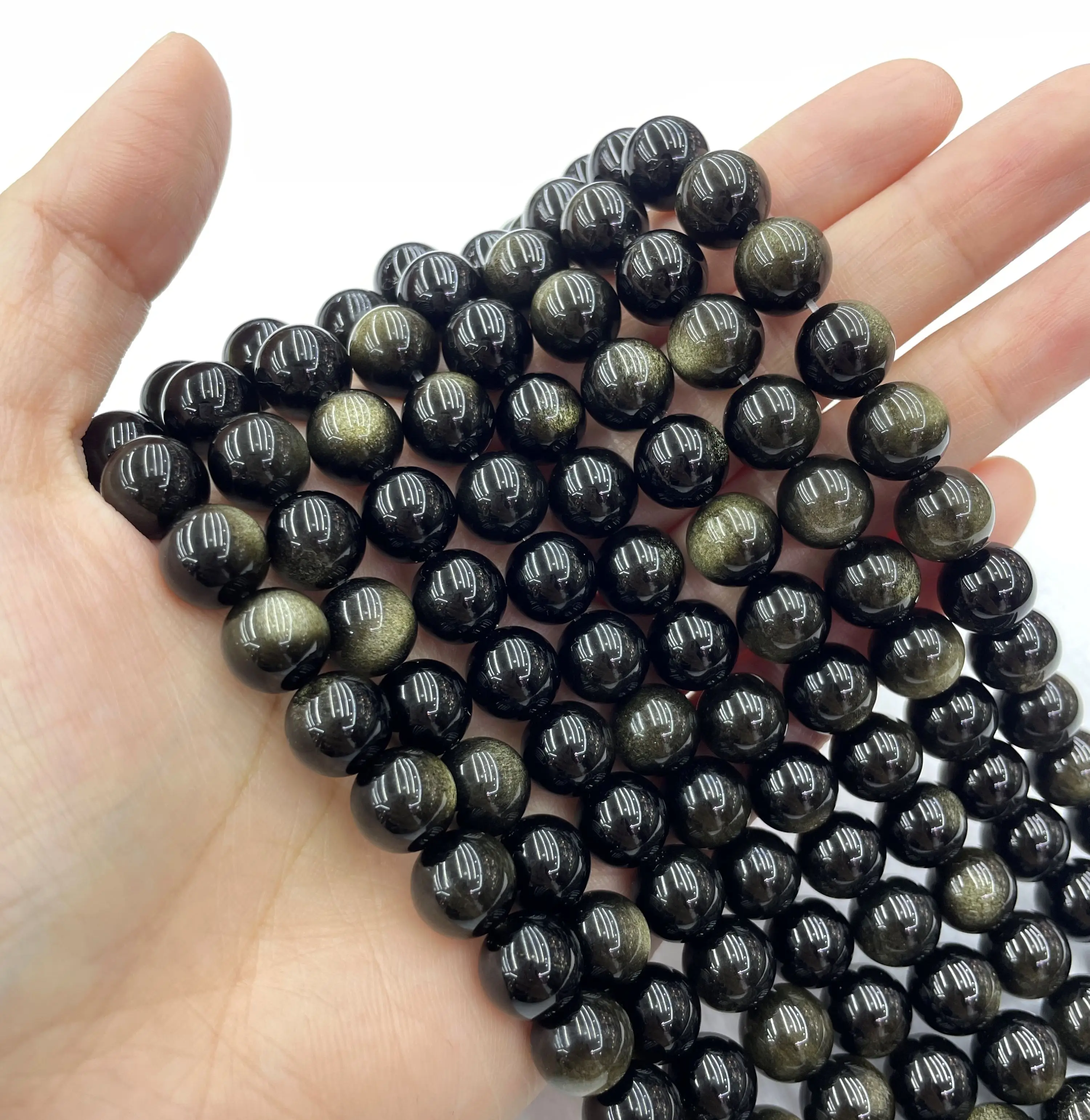 Natural Stone Golden Obsidian 6 8 10MM Polish Smooth Round Loose Strand Beads For Jewelry Making Bracelets Necklace Accessories