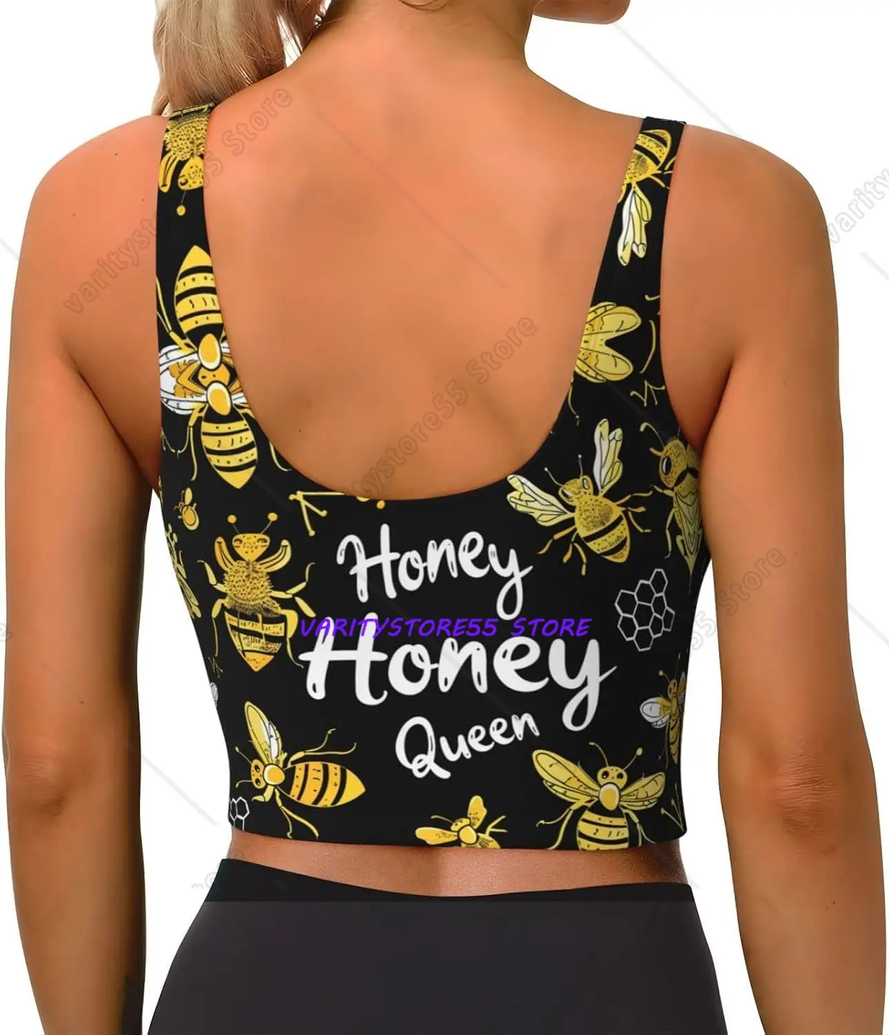 Honey Bee Sports Bras for Women U Back Womens Tank Tops with Built in Bras Padded Crop Workout Tops Longline Yoga Bra Top