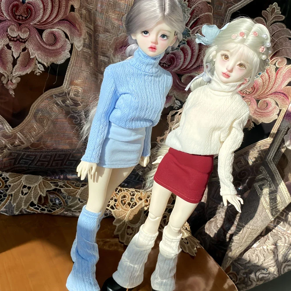 (Customized) 1/4 Doll's Clothes for 45cm Bjd Doll Knitted Sweater+tight Skirt+socks Girl Toys Dress Up Doll Accessories, No Doll