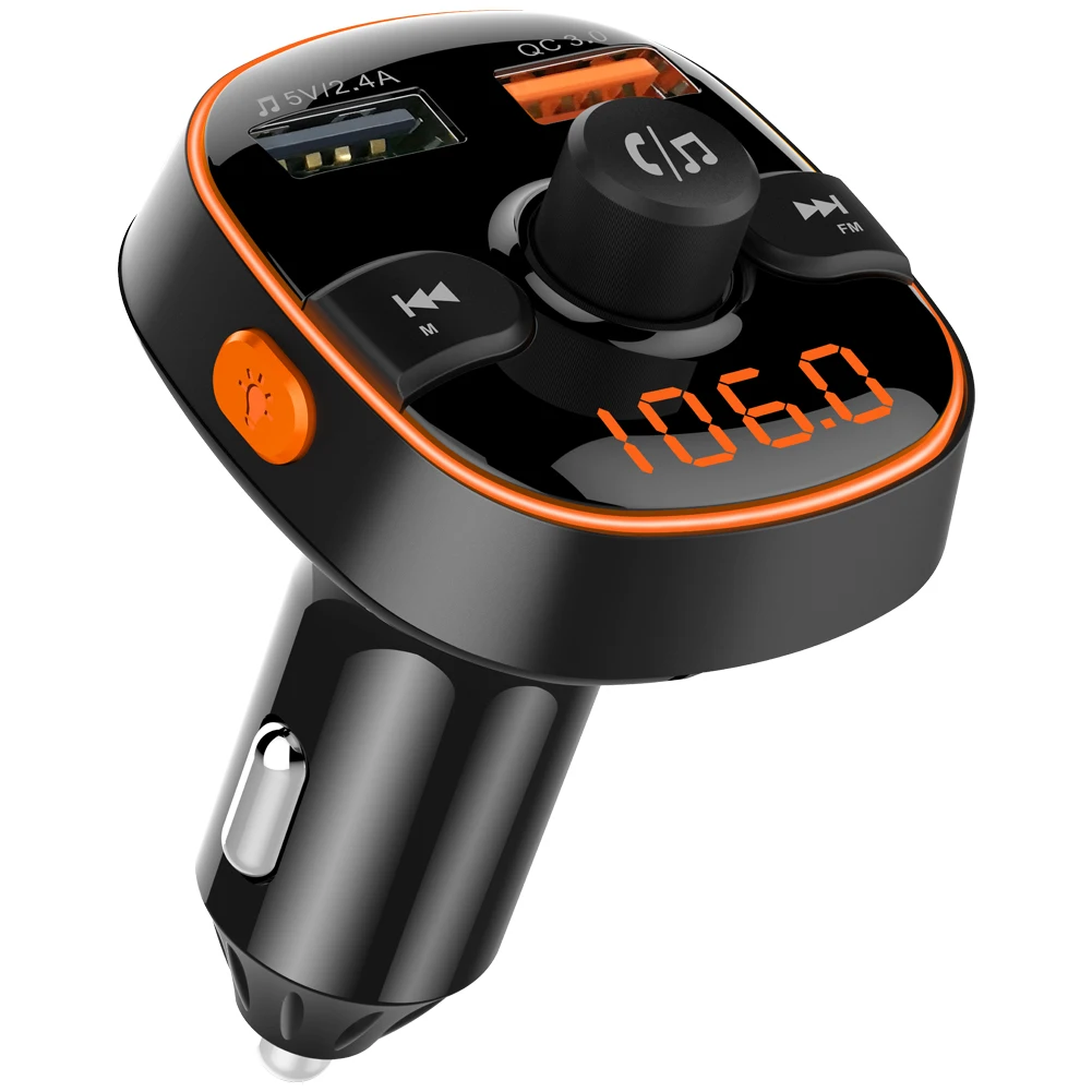 BC52 Dual USB Quick Charge Car Bluetooth MP3 Player Car FM Transmitter Dazzle Color Ambient Light Display QC3.0 fast charging