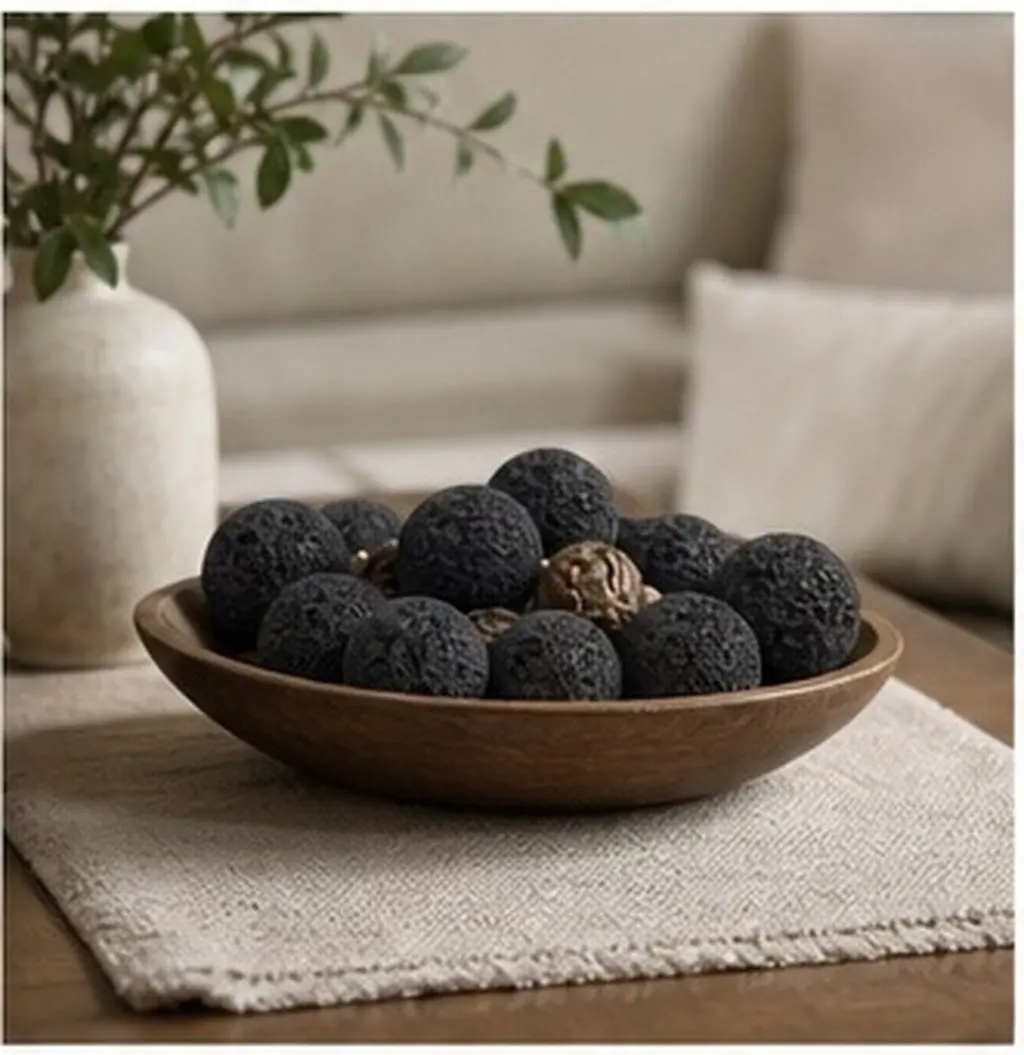 3Pcs Volcanic Lava Rock Decor Balls Neutral Natural Bowl Filler for Living Room Centerpiece Fireplace Vase Coffee Table