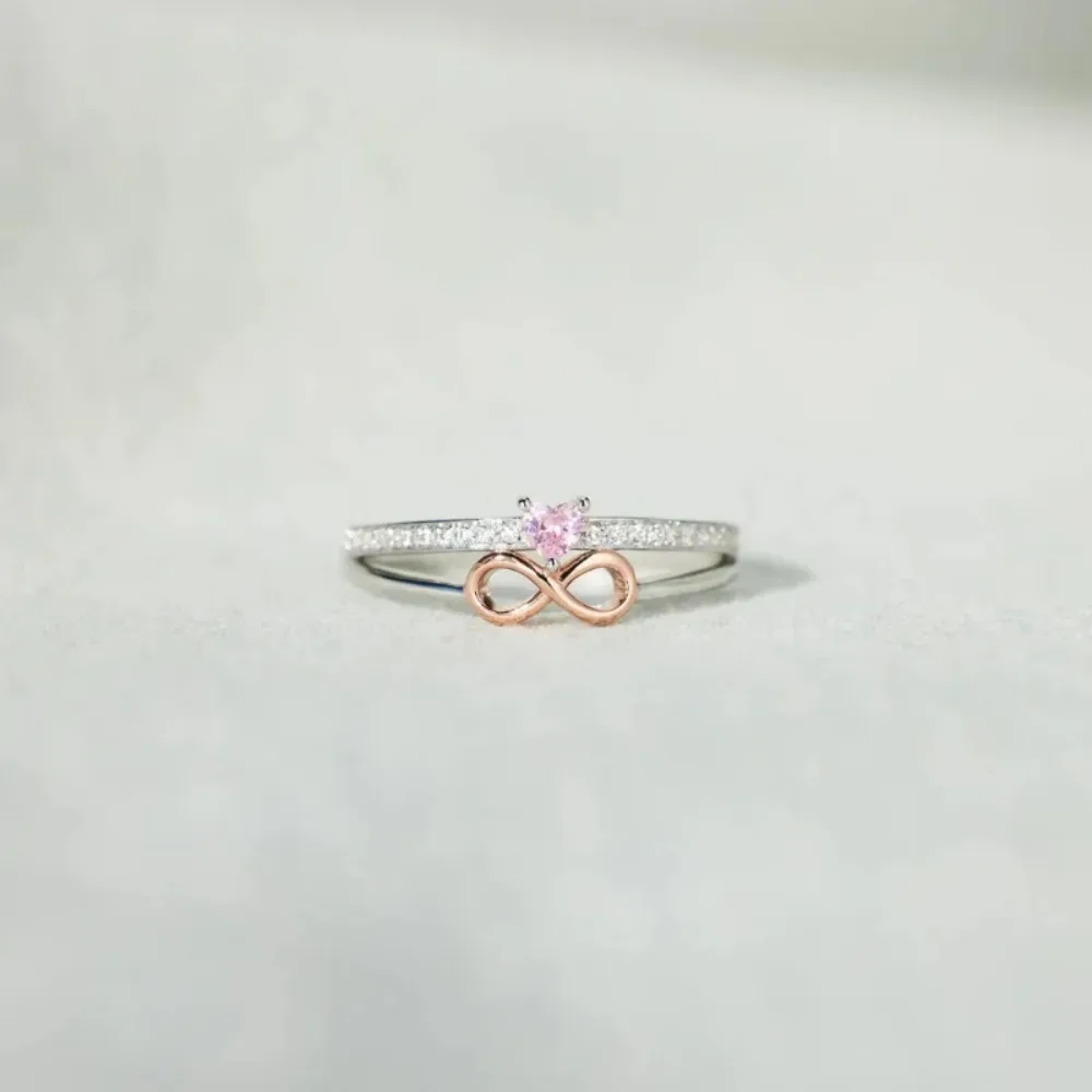Monkton S925 Silver Fashion Infinity Love Rings for Women Romantic Wedding Zircon Jewelry Pink Heart Promise Ring Anillos Mujer