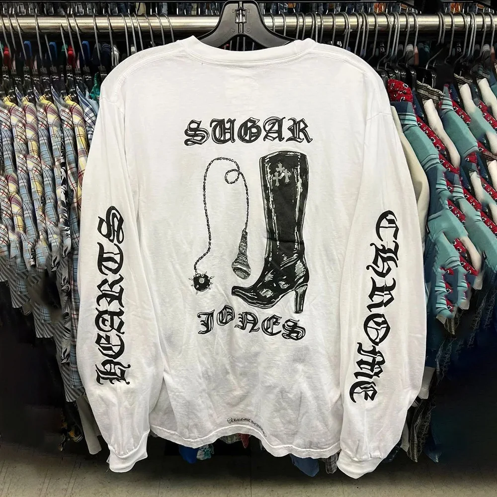 

Mens Pullover Cotton Graphic Punk Boot Print Streetwear Style Long Sleeve Top Rock Trendy Gothic Letters Sleeve Design Mens Tops