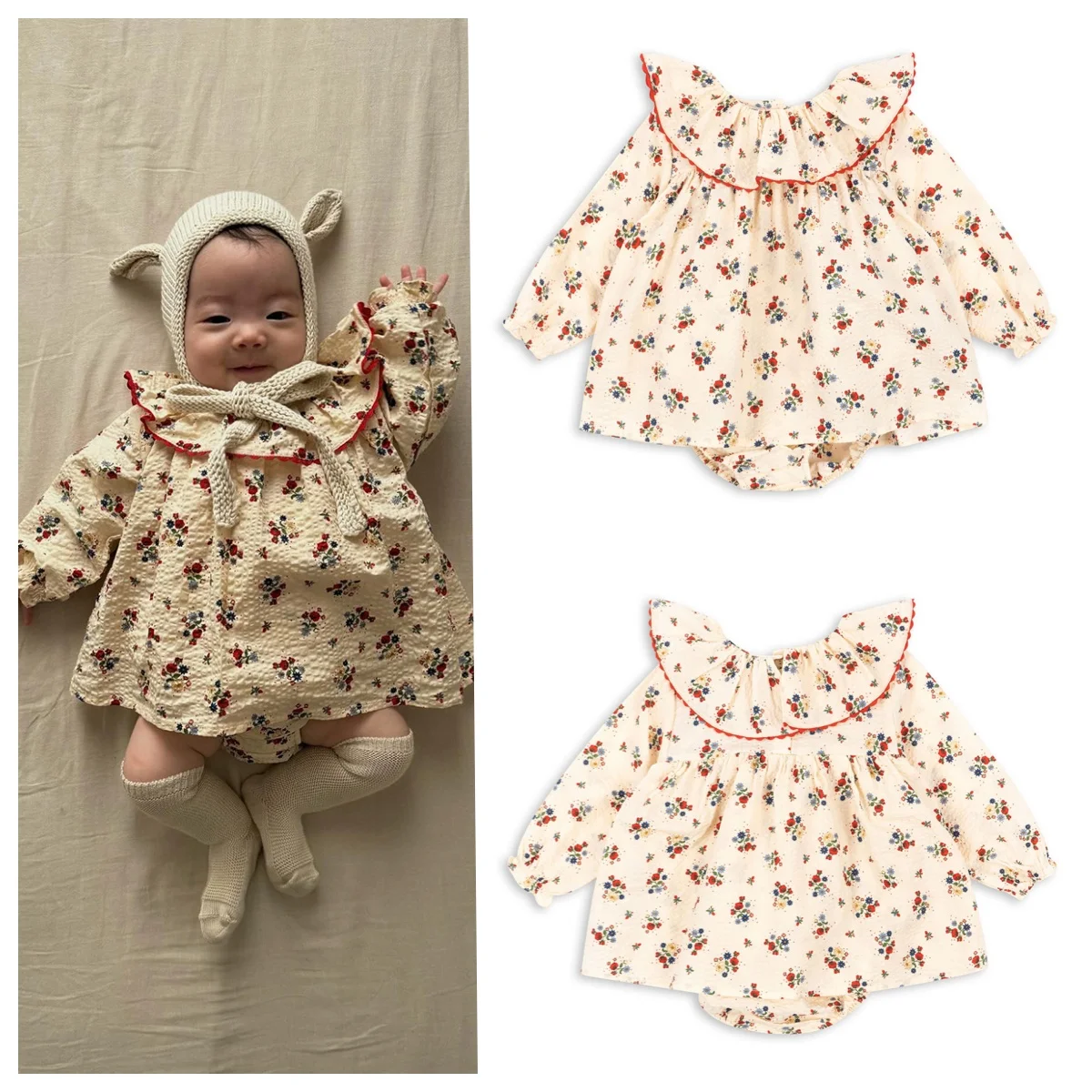 

Летний комбинезон для маленьких девочек, платья с длинными рукавами и цветочным принтом, детская хлопковая одежда, платье для девочек, детские боди, комбинезон, детская одежда