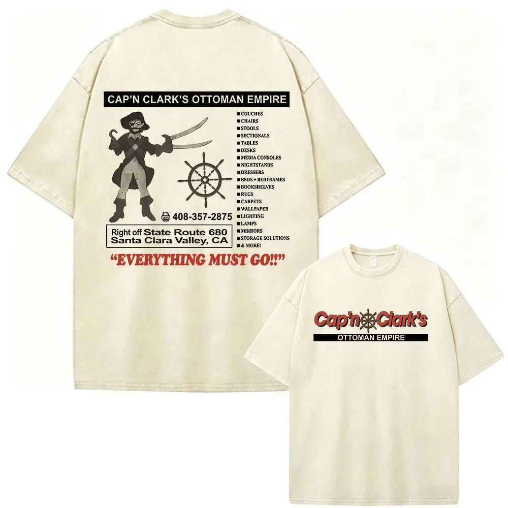 Vintage Washed Backrooms Cap'n Clark's Ottoman Empire Pirate T Shirts Men Women Clothing Cotton Oversized Short Sleeves T-shirts