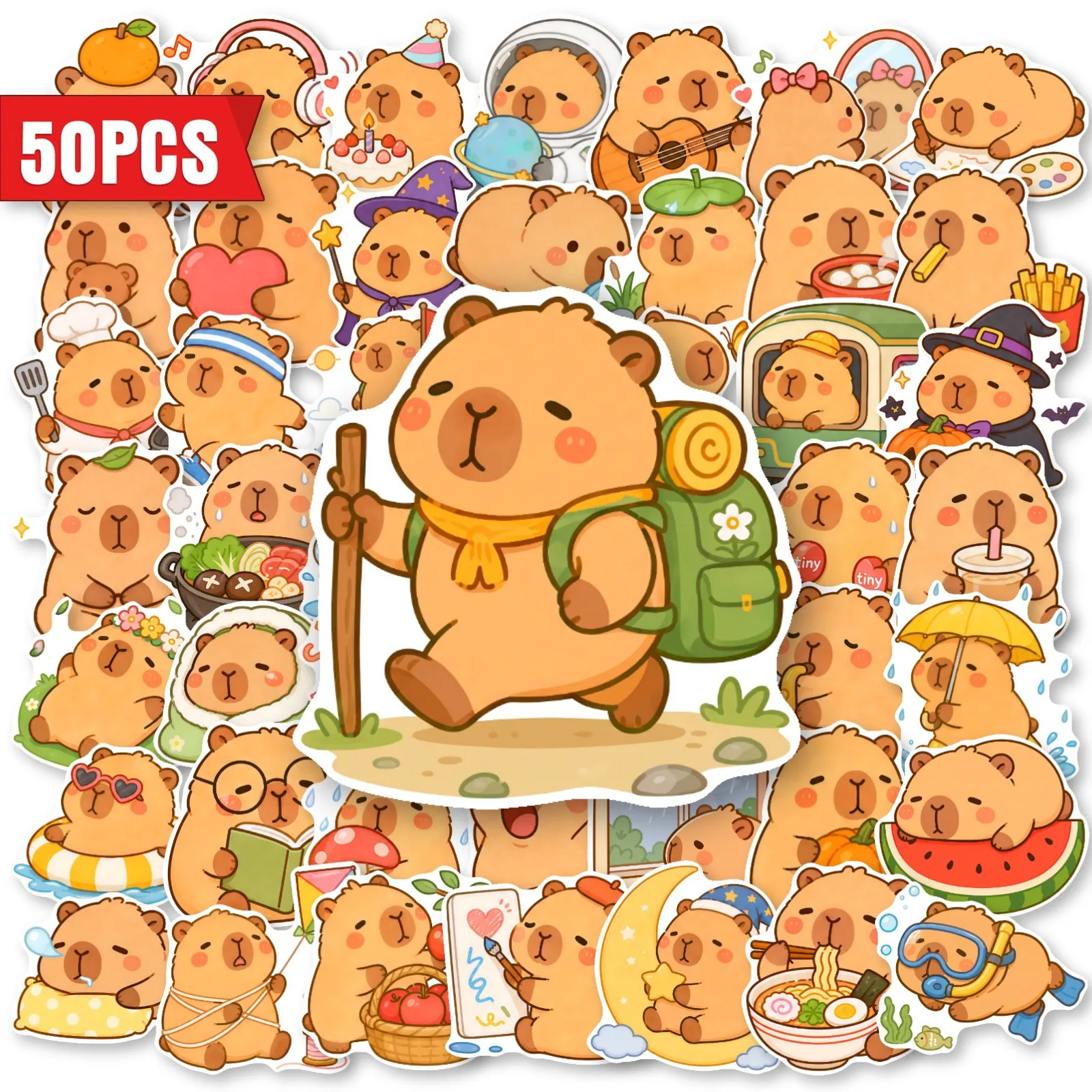 50 PCS Cartoon Capybara Personified Fun Expression Graffiti Stickers Decorate Luggage Scrapbook Laptop Non Repeated Decals