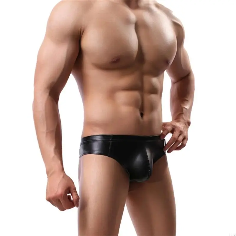 F2TD Men's Exotic Faux Leather Thongs Low Waist Underpants Lingerie Briefs G-String