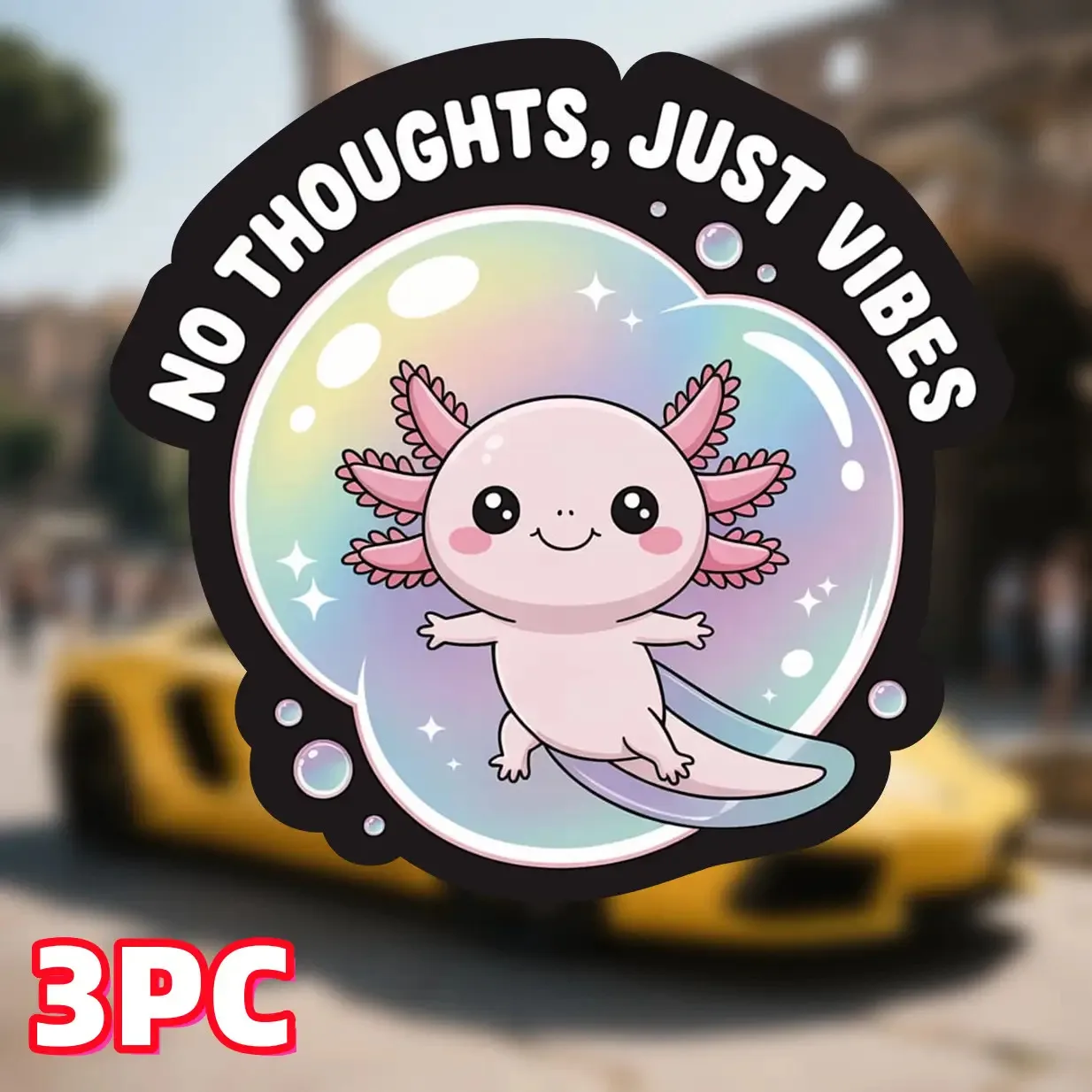 3PCS 자동차 오토바이 '사고 없이, 진동만' 아홀로틀 스티커, 사랑스러운 만화 데칼, 독특한 자동차 모토 스타일링 액세서리