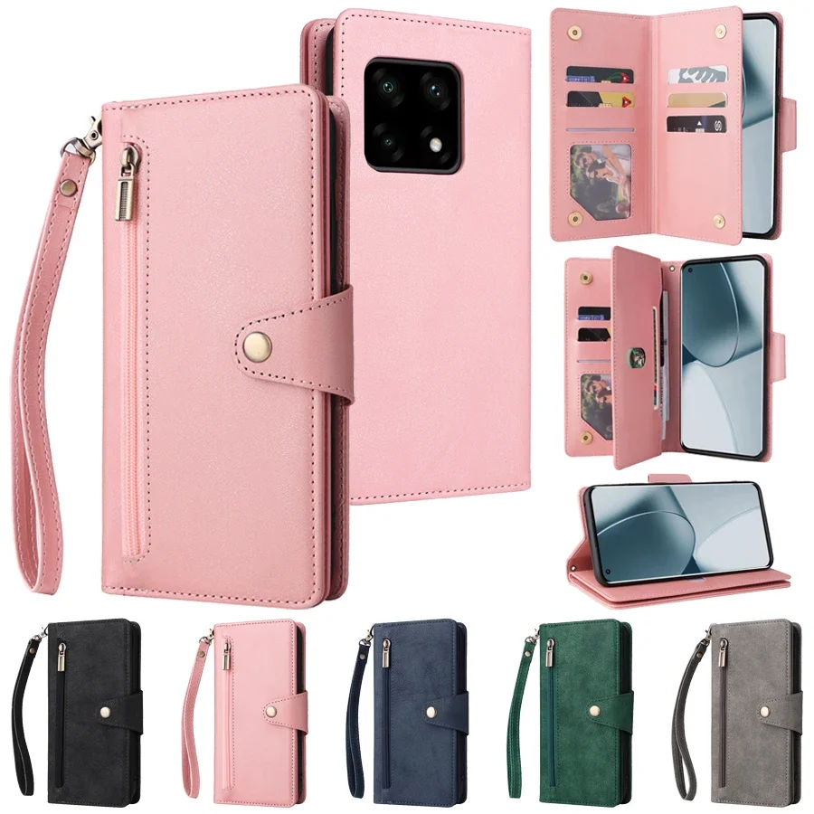 Wallet Rivet Buckle Zipper Leather Case for OnePlus 10 Pro 9 8 7 Pro 7T Pro Nord 2 N10 N20 N100 N200 5G Flip Cover