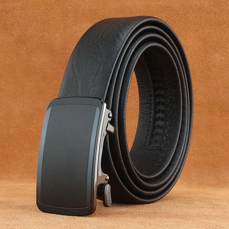 

High quality black designer buckle automatic men's belts business genuine leather luxury brand young man's belt