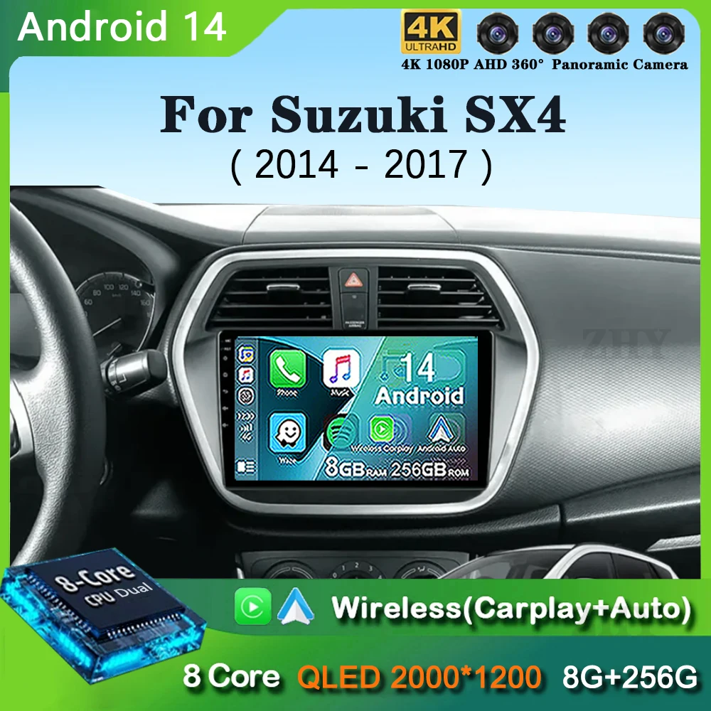 

Автомобильный радиоприемник на Android 14 для Suzuki SX4 S-Cross 2014, 2015, 2016, 2017, мультимедийный плеер, стерео, GPS, Wi-Fi + 4G, беспроводной Carplay, Автомобильное видео