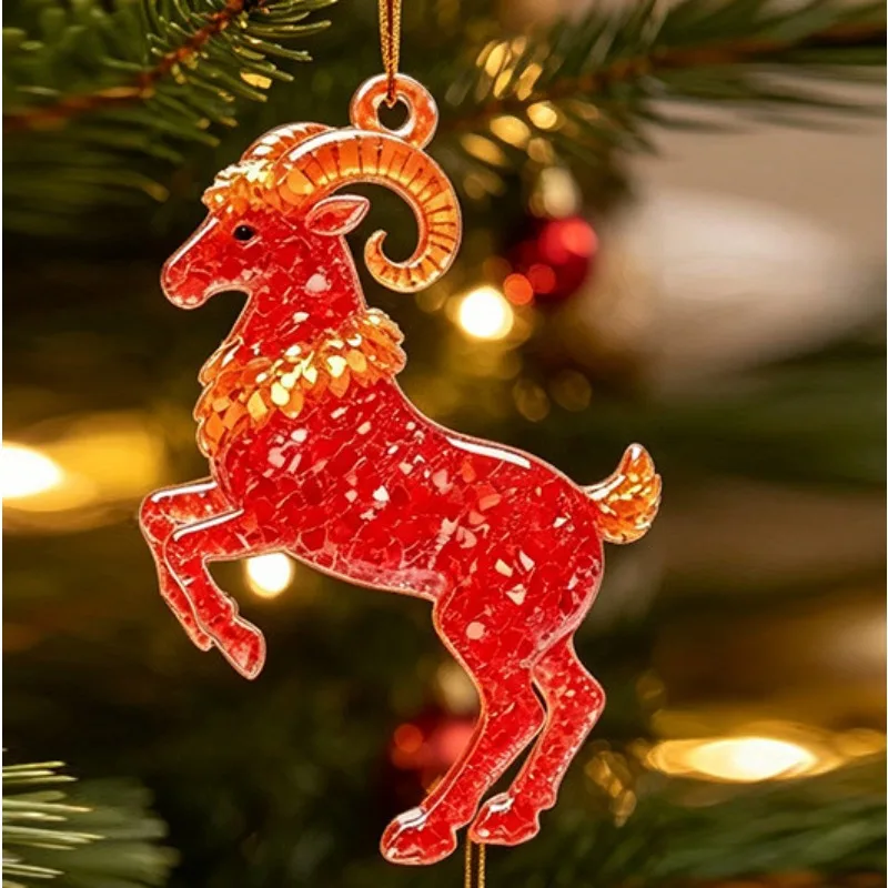 1-20PCS Sheep Acrylic Charm Zodiac Animal Pendant Hanging Decoration for Bag Keychain Car Mirror Lunar New Year Festival Gift