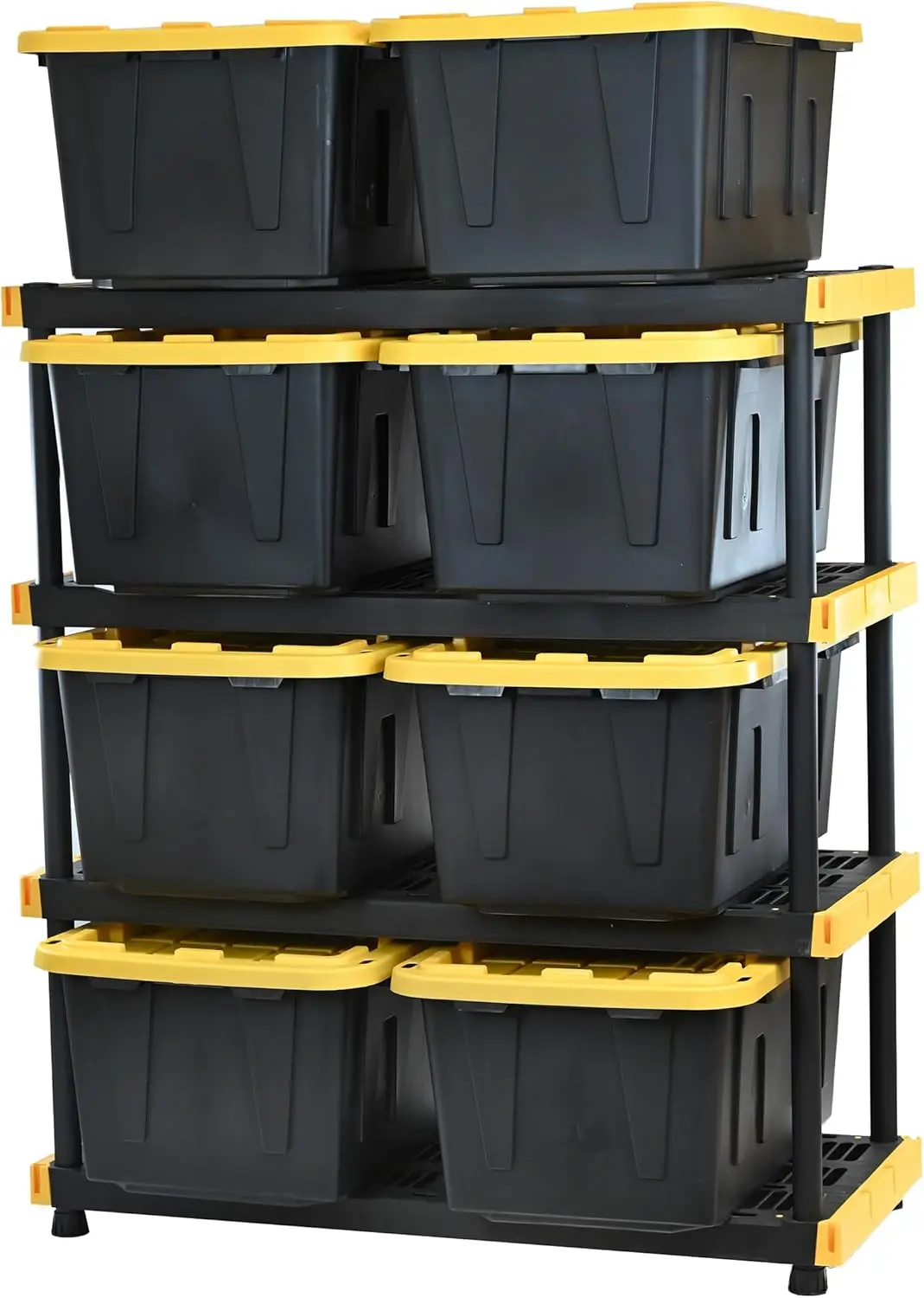 

Black & Yellow, Shelving Unit and Heavy Duty Storage Containers, Extremely Durable (Shelf + 27 Gallon Container (8-Pack