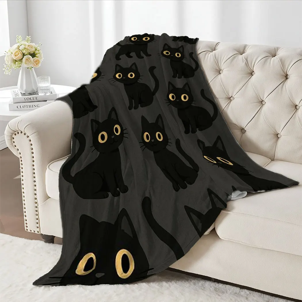 Adorable Kitten Print Flannel Throw Blanket – Cute Gift for Home Office Sofa Car Nap