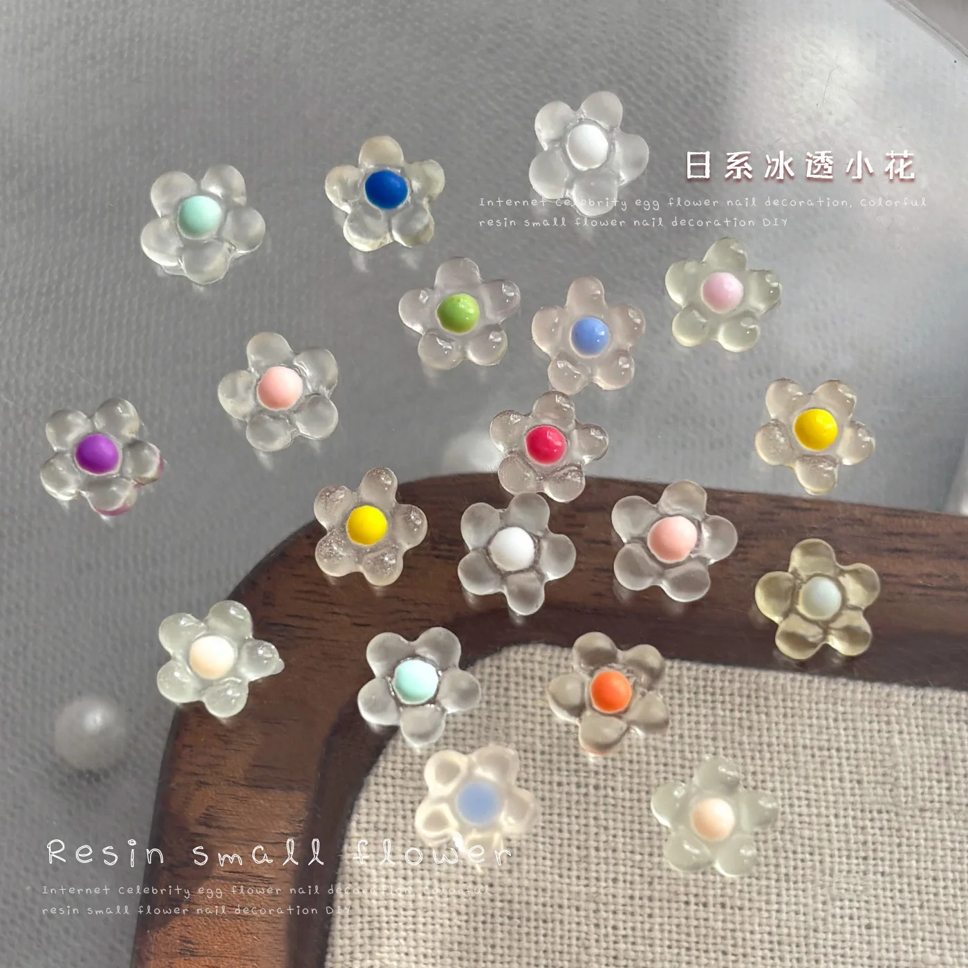 50PCS 3D Acrylic Five-petaled Flower Nail Art Charms Kawaii Accessories For Manicure Decor Nails Decoration Supplies Material 3