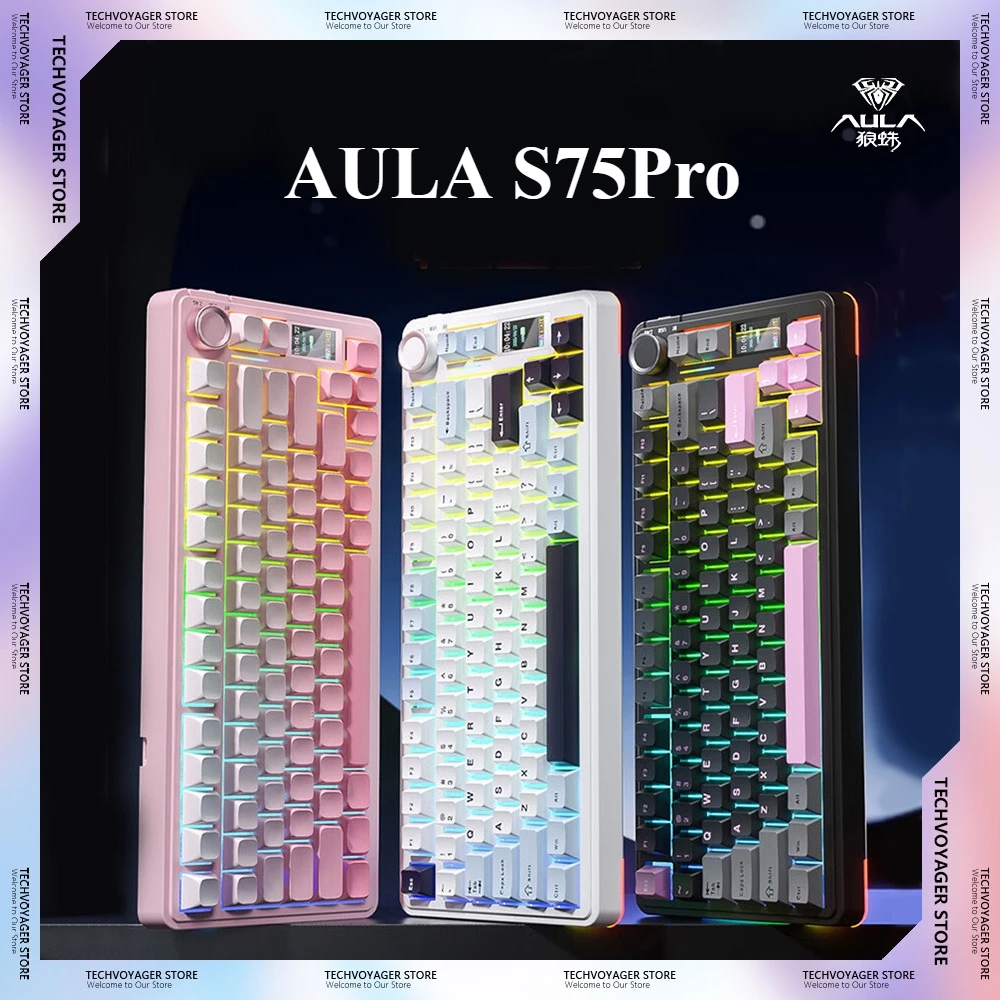 

AULA S75Pro Mechanical Keyboards RGB Hot Swap Gasket PBT Keycap Wireless Tri-Mode Custom Gaming Keyboard PC E-Sports Accessories