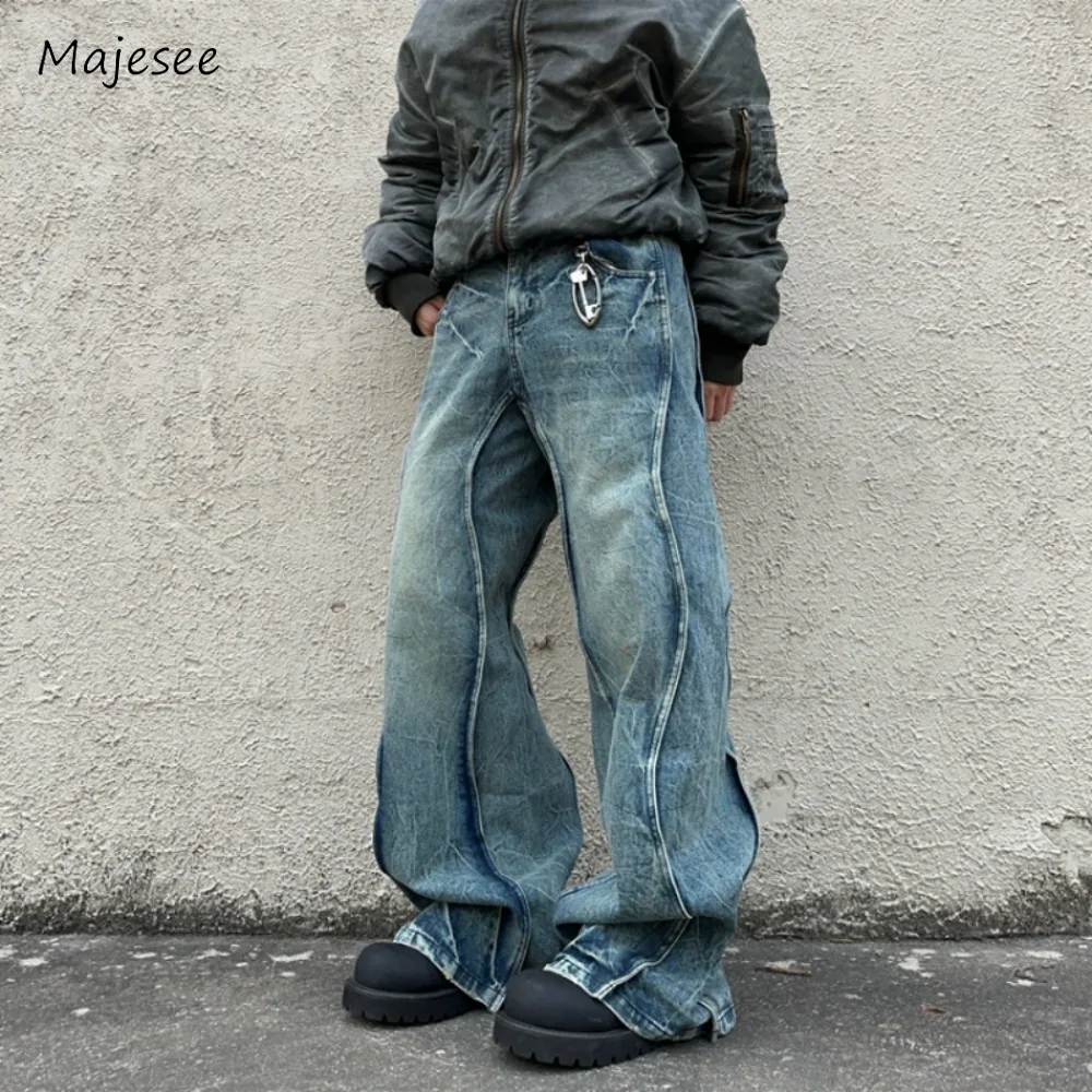 

Men Jeans Wide Leg High Street Japanese Style Full-length Fashion Vintage Unique Harajuku Y2k Casual Spring Baggy College Trendy