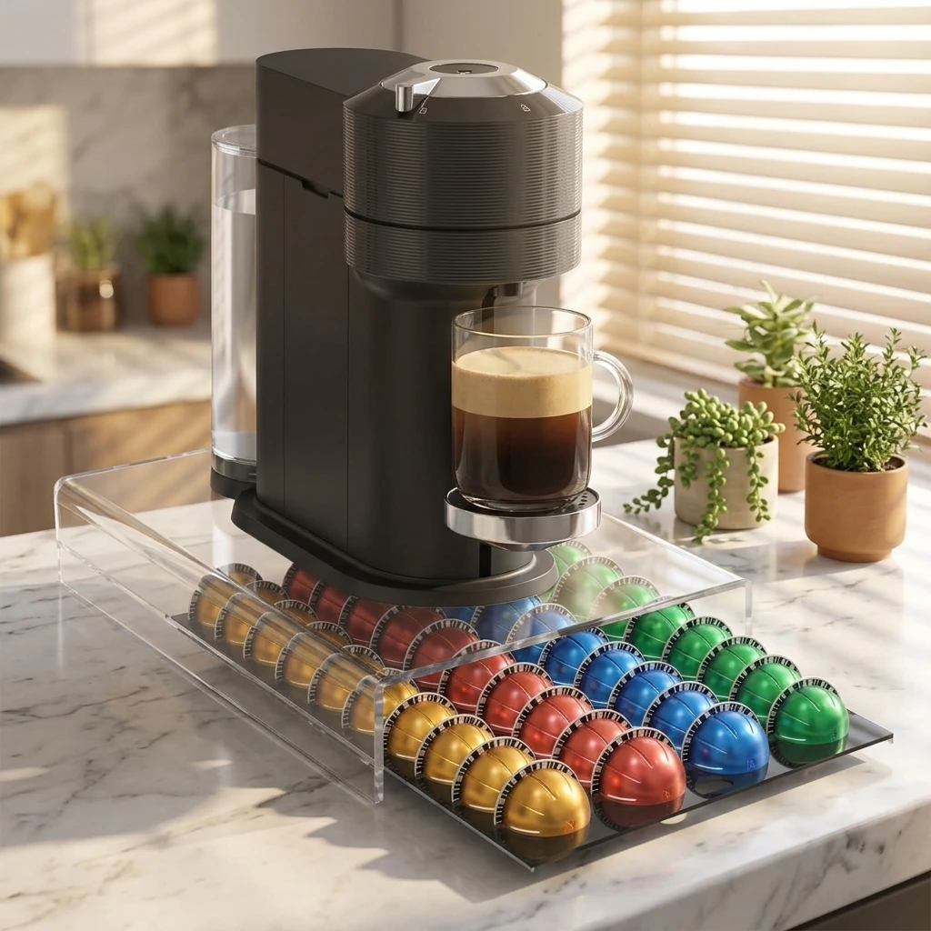 Acrylic Coffee Capsule Drawer-style Storage Rack with Detachable Design Holds 40 Capsules (16x11x4 Inches)