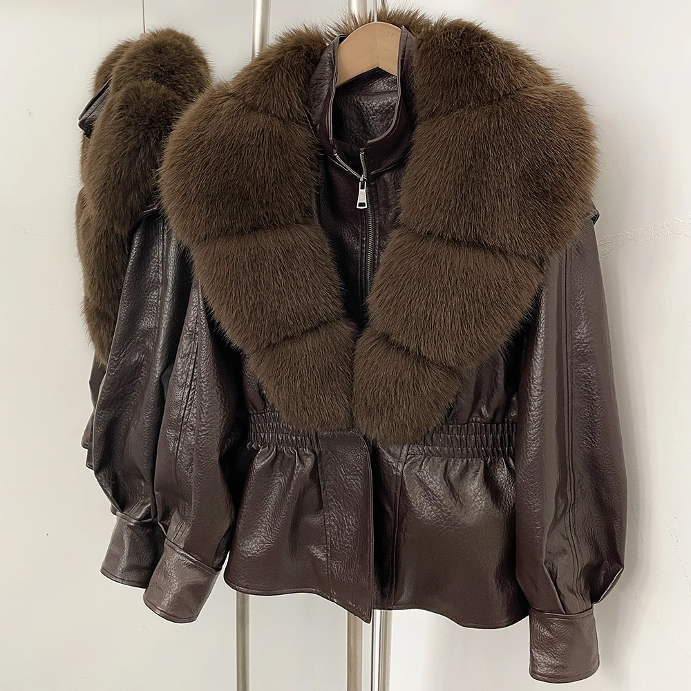 Faux Leather Jacket Fur Cropped PU Leather Coat Motorcycle Women Winter 2026 Chic Reversible Fluffy Fake Fox Fur Jacket Overcoat