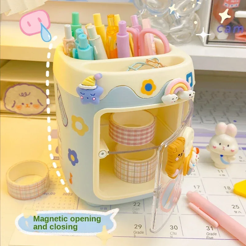 CartoonPen Holder Cute Girl Heart Creative Fashion Style Office Study StationeryStorageBox Desktop Multi-function SchoolSupplies