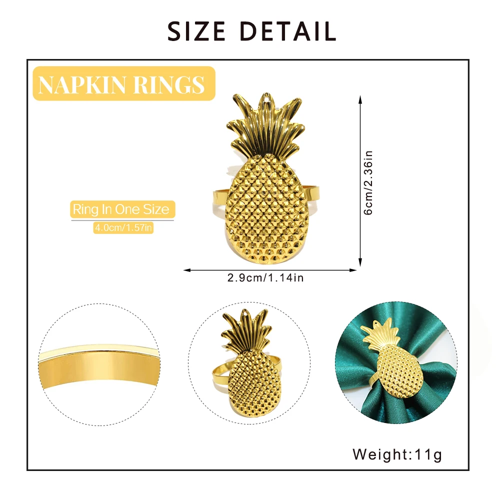 6Pcs Gold Fruit Napkin Rings Metal Pineapple Napkin Rings Holder for Christmas Thanksgiving Easter Birthday Party Wedding Daily