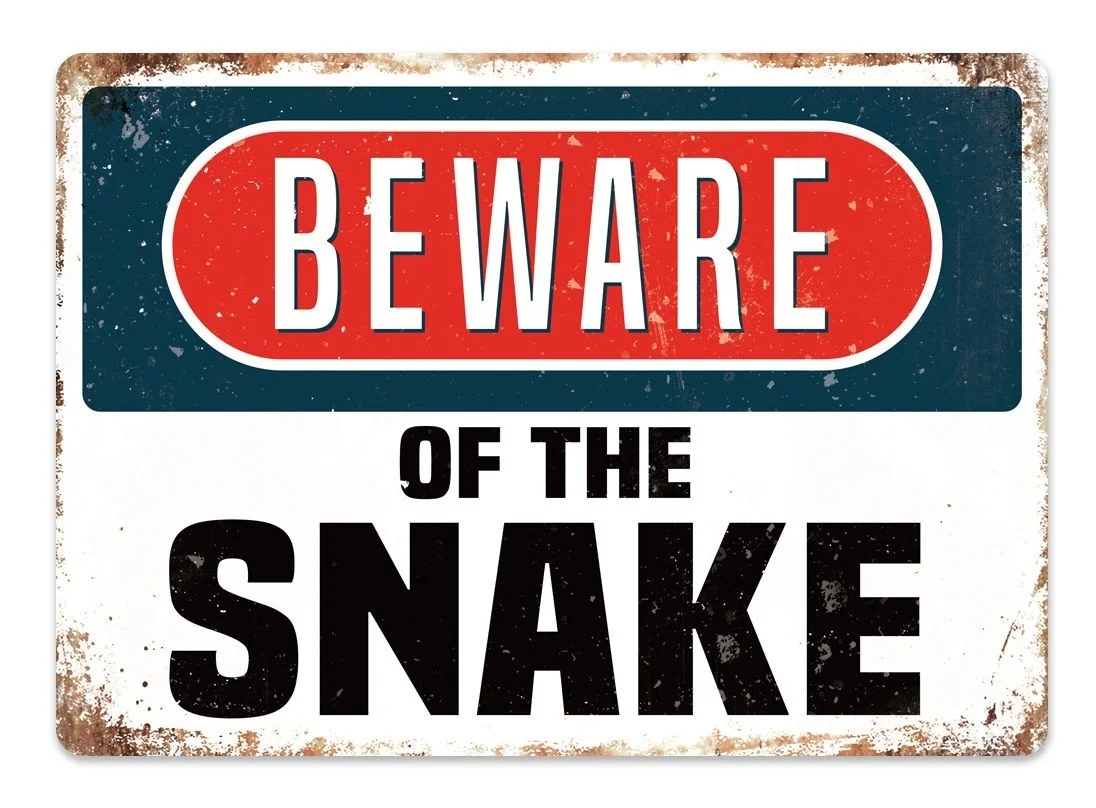 Beware of the Snake Metal Wall Sign Plaque Art Warning Pet Funny Reptile Fangs(Visit Our Store, More Products!!!)