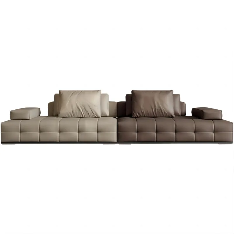 

Lawrence leather sofa first layer cowhide large flat living room large apartment simple straight row Foshan sofa