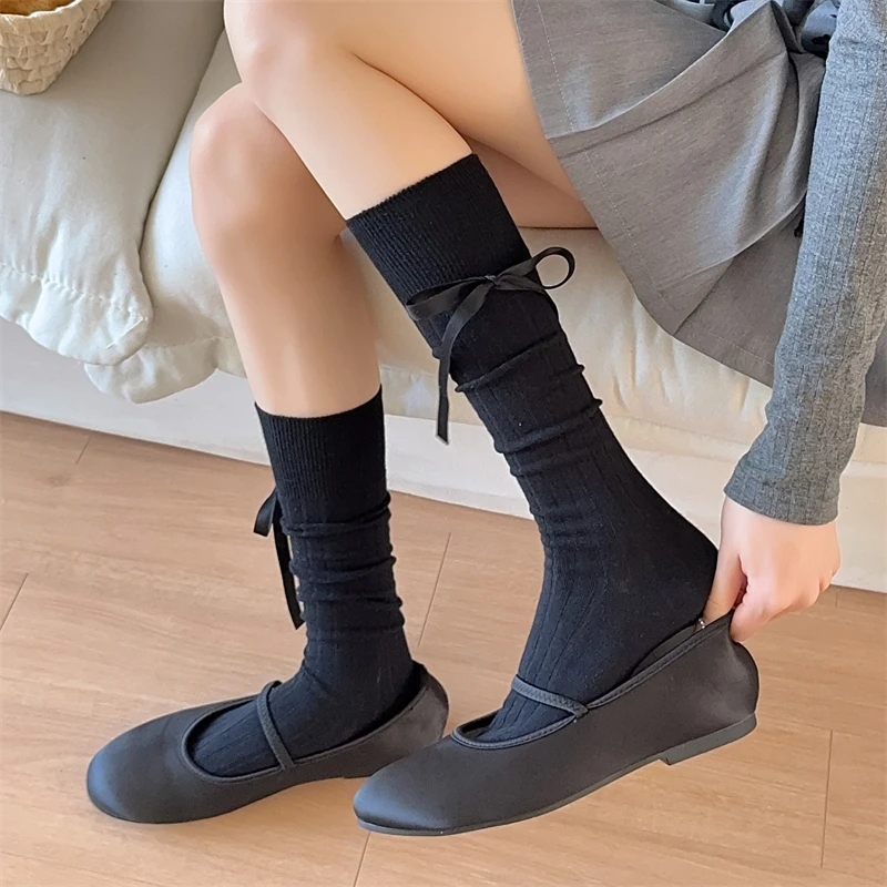 Long Women's Socks High Quality Solid Color Bow Sweet Knee High Socks female Brew Thin Soft Cute Ladies Stockings Striped Comfy