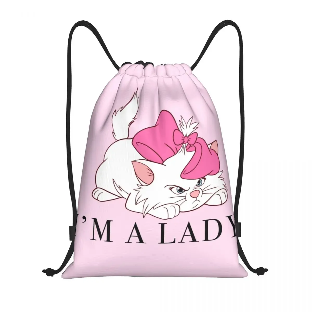 مخصص لطيف الطفل الأبيض غاضب كيتي مع الأقواس الوردي الرباط أكياس الرجال خفيفة الوزن مضحك ماري القط الرياضة الصالة الرياضية تخزين الظهر