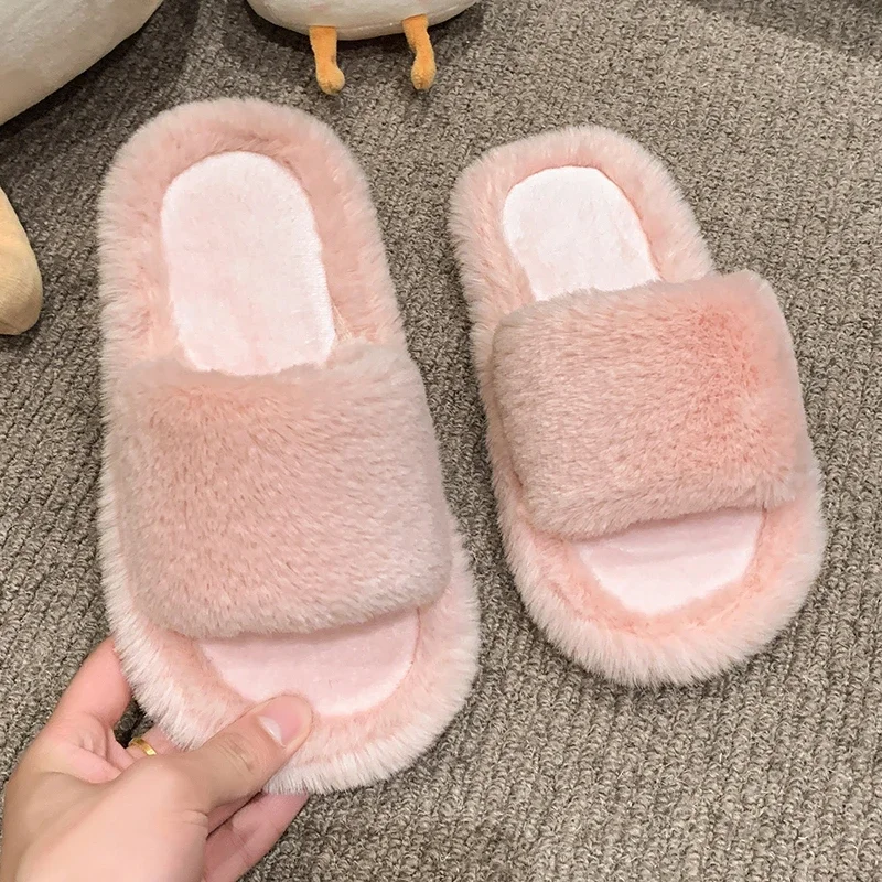 Eenvoudige winterkinderpantoffels Trend Zachte bodem Kinderen Warme huispantoffels Open teen Meisjes Pluizige pluche platte pantoffels Antislip