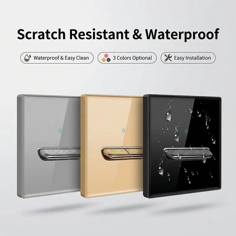 

86mm*86mm Tempered Glass Wall Switch Toggle Self-reset Switch Socket With LED Light 1 2 Way 1 2 3 4 Gang Wall Panel Outlets