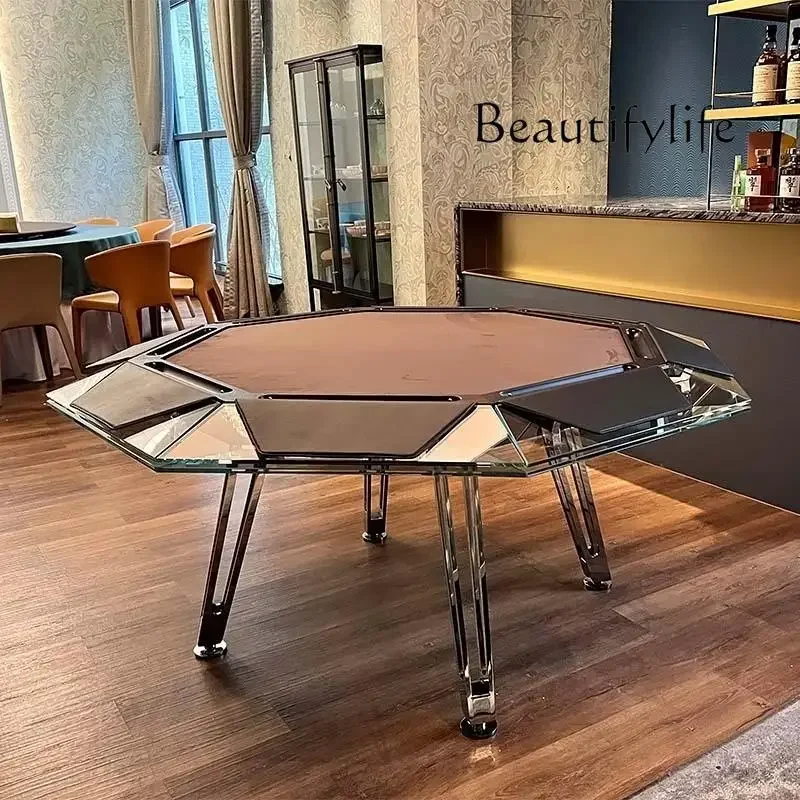 N68 Light Luxury Tempered Crystal Glass Texas Chess And Card Table Multiplayer Competitive Club Club Chip Table Chess And Card