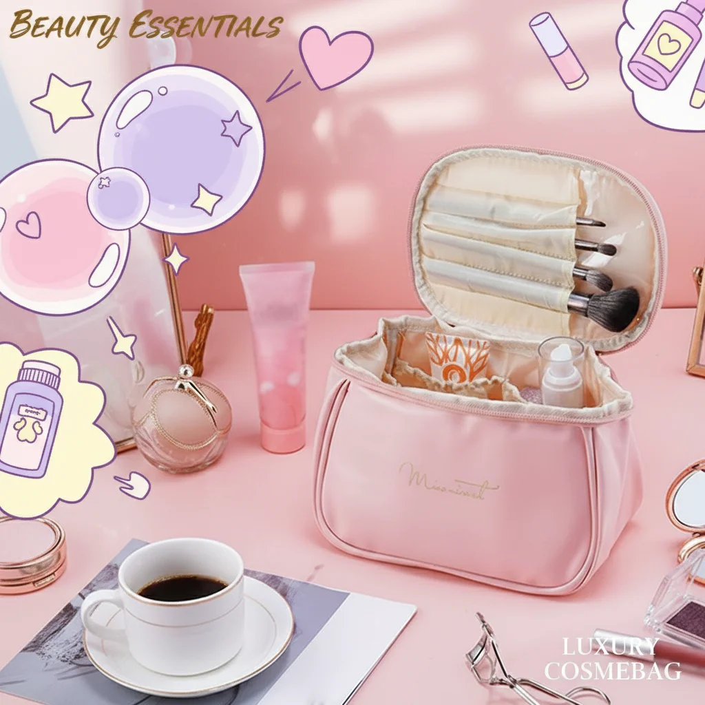 

Большая косметичка из искусственной кожи, портативный дорожный органайзер для макияжа для женщин с отделениями для кистей, кейс для туалетных принадлежностей