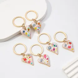 Fashion Abstract Art Style Heart Keychain for Women Personality Enamel Eye Flower Heart Key Ring Bag Car Key Decoration Jewely