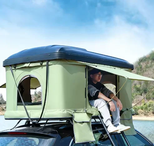 Double tent Self-driving tour hard shell car tent Waterproof and foldable Roof tent Small SUV car general outdoor