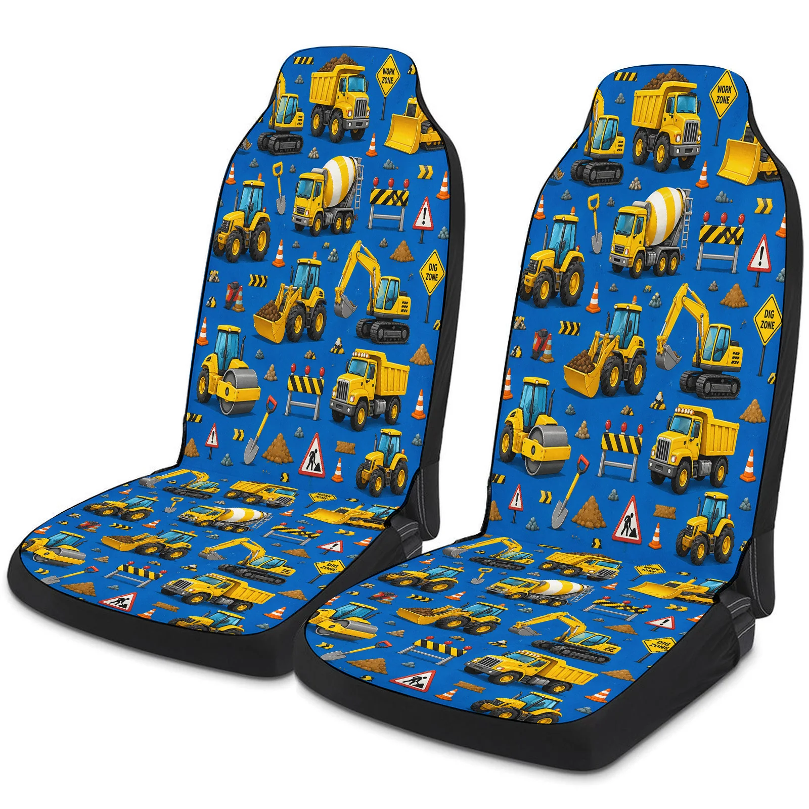 Construction Vehicles Pattern Car Seat Cover Set For Most Cars Trucks, Fashionable Breathable Car Seat Protector Covers Full Set