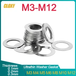 50pcs/lot 304 Stainless Steel Ultra Thin Flat Washer M3 M4 M5 M6 M8 M10 M12 Adjusting Ultrathin Shim Plain Gasket 0.1/0.2/0.3mm