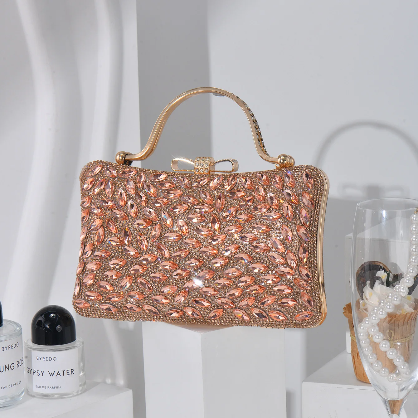 portable dinner  Women's heavy industry light luxury rhinestone hand  Banquet dress bag Crossbody hand