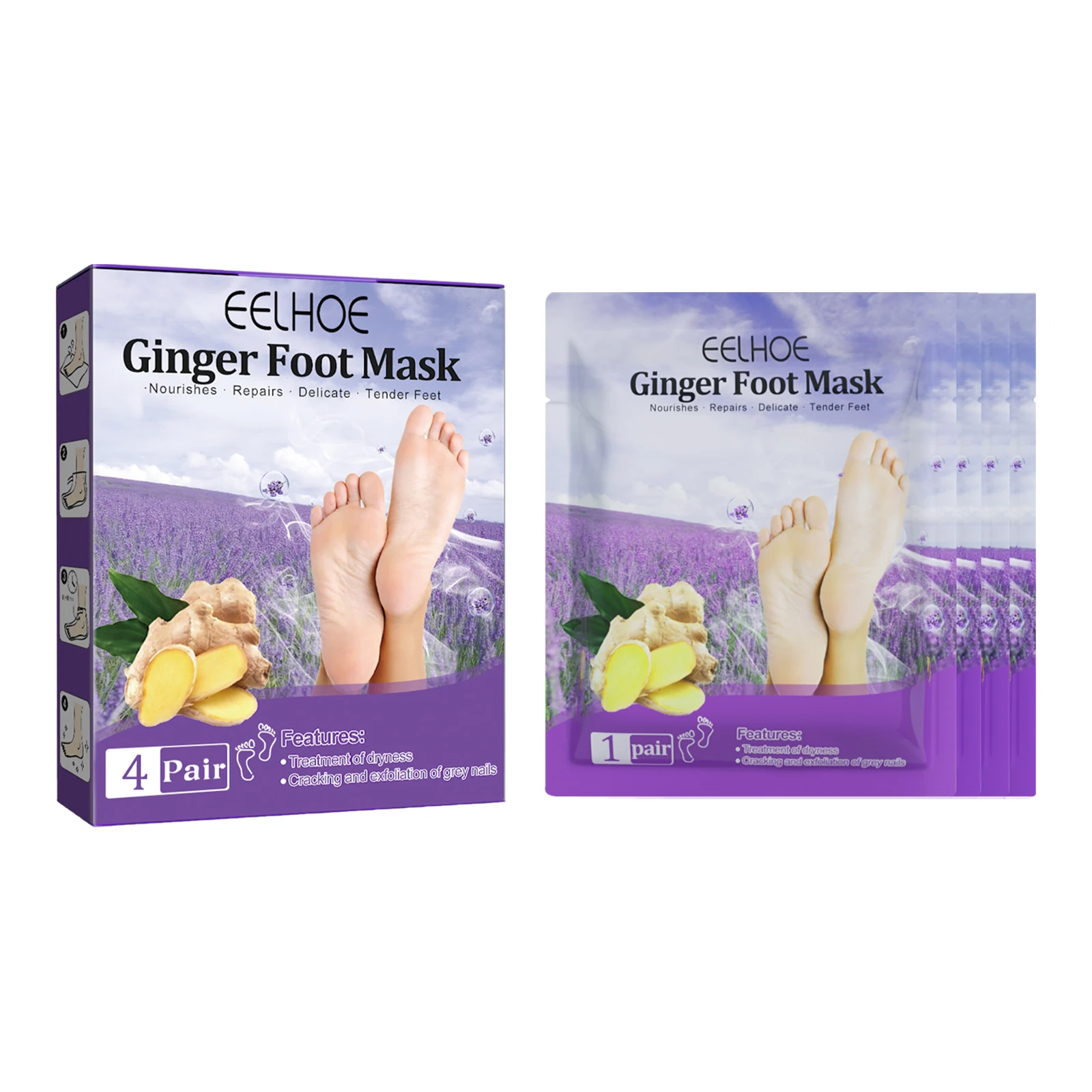 Exfoliating Ginger Foot Mask Foot SPA Pedicure Socks Anti Crack Dead Skin Remover Nourishing Moisturizing Repair Foot Skin Care