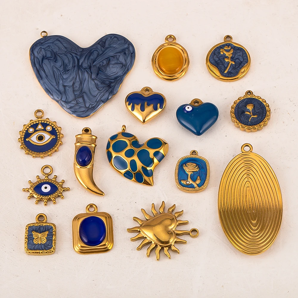 2 pièces en acier inoxydable bleu foncé émail rétro charme bohême Style pendentif pour bricolage boucle d'oreille collier plage vacances fabrication de bijoux