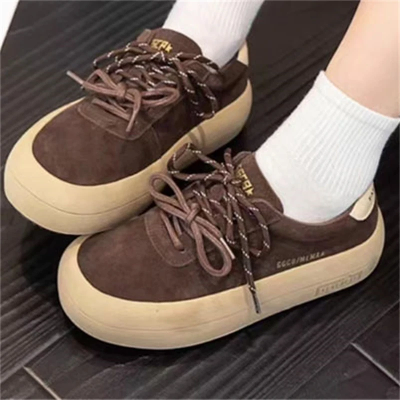 2024 New Genuine Leather Women\'s Shoes Korean Version Soft Sole Breathable Internet Famous Thick Sole Casual Sports Board Shoes