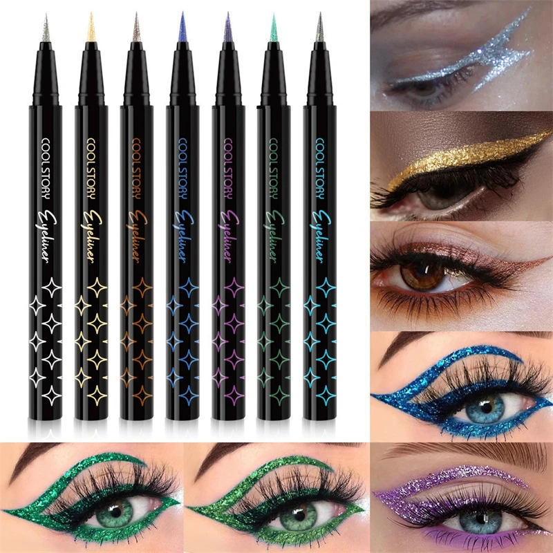 7Colors Glitter Eyeliner Long Lasting Eyeshadow Eyeliner Waterproof Liquid Eyeliner Non-smudge Holiday Parties Makeup Cosmetics