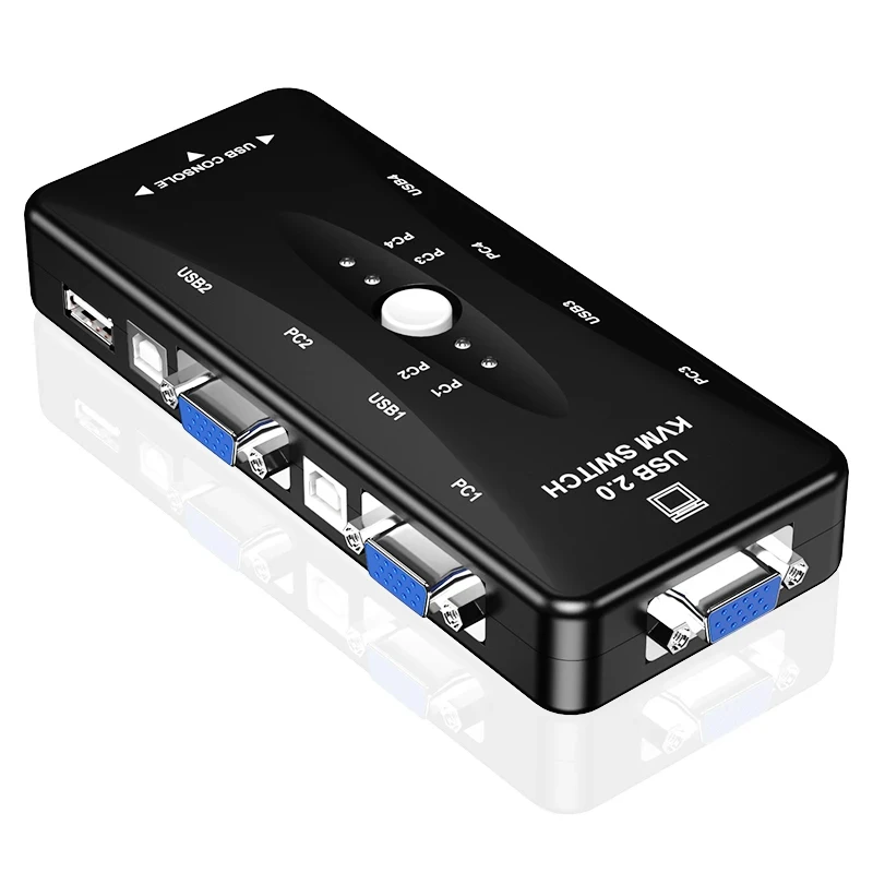 2 And 4 Port VGA KVM Switch 1080P USB2.0 Splitter Mouse Keyboard Printer Pendrive Share Switcher Box Adapter Out KVM Switch