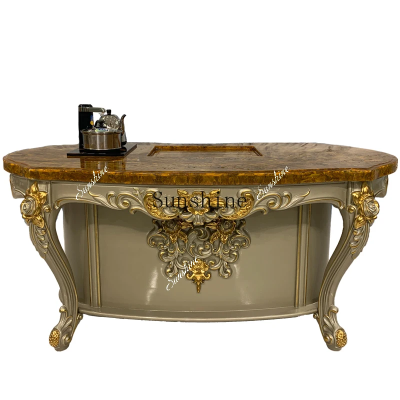 European style tea table tea table marble all solid wood home villa luxury furniture   TF