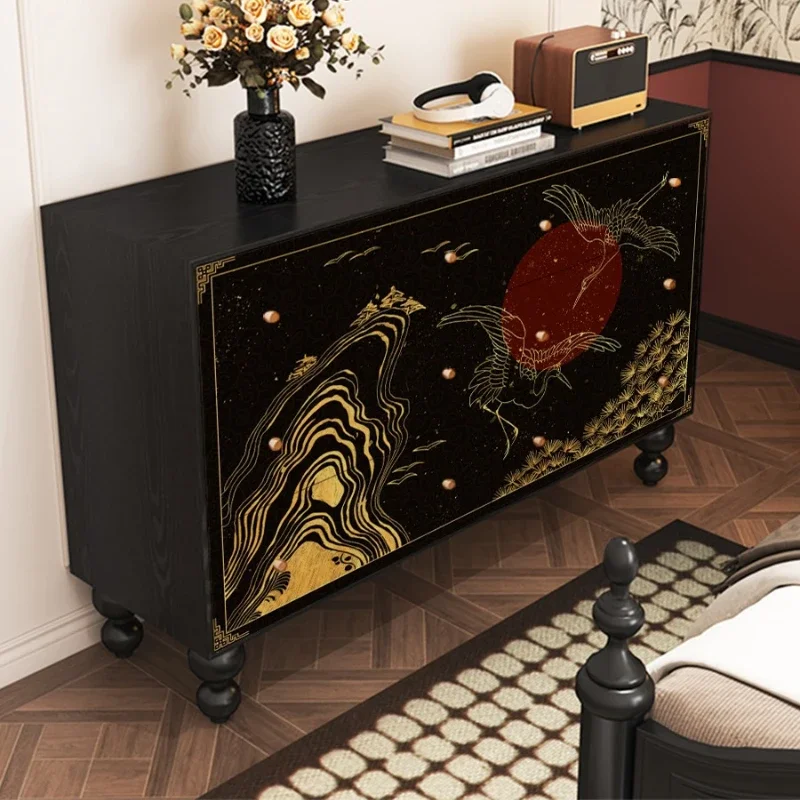 New Chinese-style retro solid wood living room six-chest cabinet, dresser integrated light luxury high-end, locker