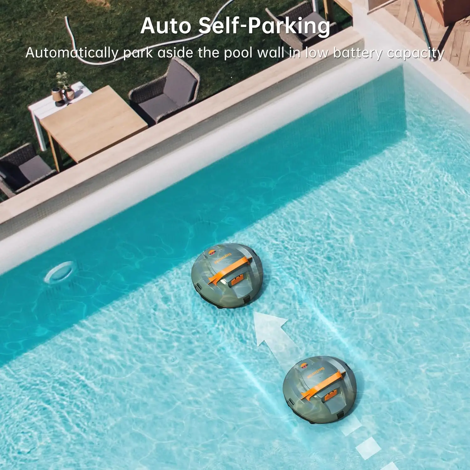 Aspiradora robótica inalámbrica para piscina, Robot aspirador para piscina sobre el suelo que dura hasta 100 minutos, con función de estacionamiento automático